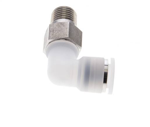 10mm x R1/4'' 90deg Elbow Push-in Fitting with Male Threads PA/Stainless Steel EPDM/PTFE Rotatable