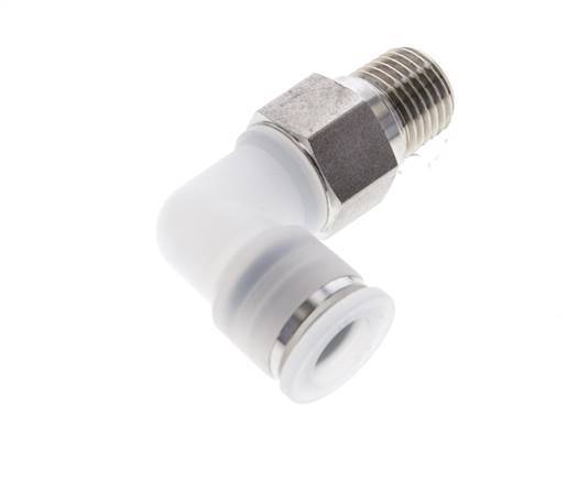 10mm x R1/4'' 90deg Elbow Push-in Fitting with Male Threads PA/Stainless Steel EPDM/PTFE Rotatable