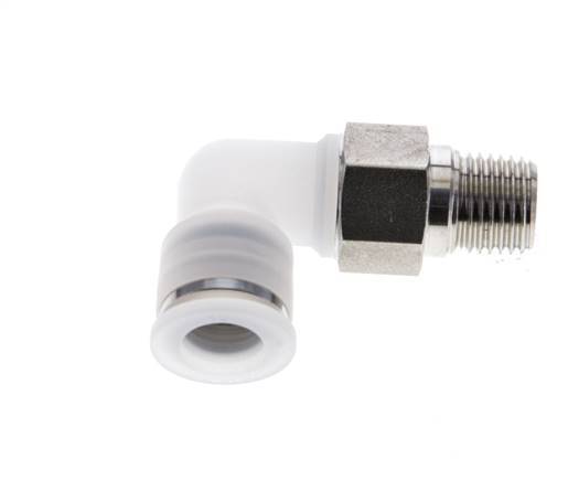 10mm x R1/4'' 90deg Elbow Push-in Fitting with Male Threads PA/Stainless Steel EPDM/PTFE Rotatable