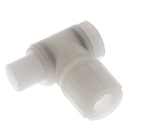 Racor de compresión codo 10x8mm & G1/4'' PVDF con rosca macho con perno banjo 10 bar