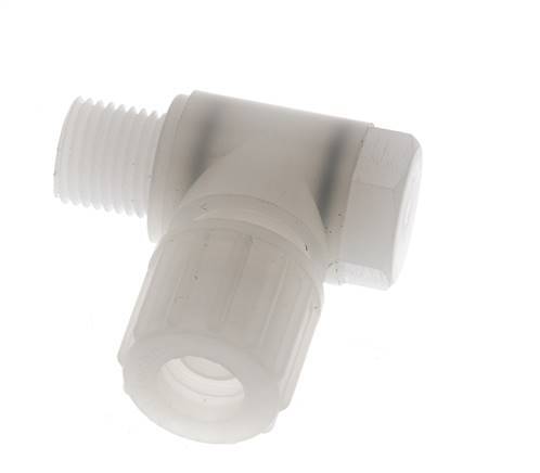 Racor de compresión codo 10x8mm & G1/4'' PVDF con rosca macho con perno banjo 10 bar