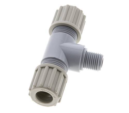 12x10mm & G1/4'' PA T-Shape Tee Compression Fitting with Male Threads 10 bar