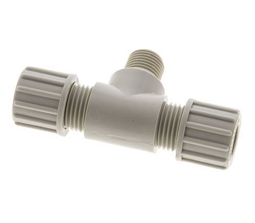 10x8mm & G1/4'' PP T-Shape Tee Compression Fitting with Male Threads 10 bar
