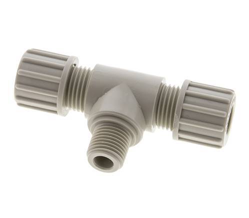 10x8mm & G1/4'' PP T-Shape Tee Compression Fitting with Male Threads 10 bar