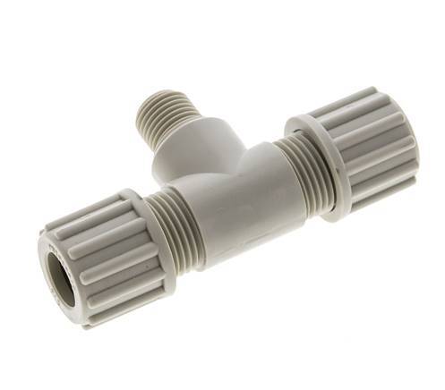 12x10mm & G1/4'' PP T-Shape Tee Compression Fitting with Male Threads 10 bar