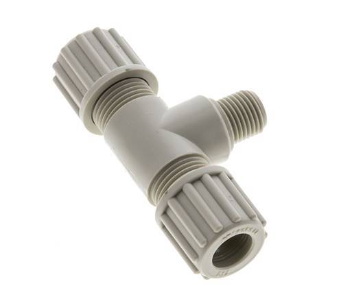 12x10mm & G1/4'' PP T-Shape Tee Compression Fitting with Male Threads 10 bar