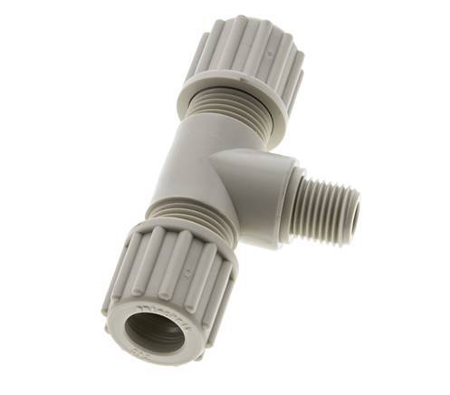 12x10mm & G1/4'' PP T-Shape Tee Compression Fitting with Male Threads 10 bar