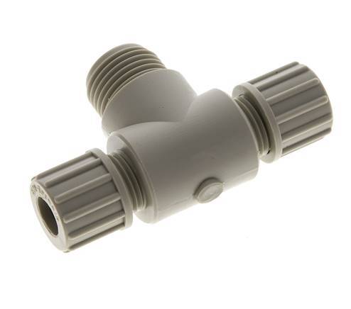 Accesorio de compresión en T de PP 10x8 mm y G1/2'' con rosca macho 10 bar