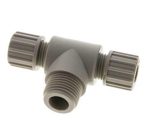 Accesorio de compresión en T de PP 10x8 mm y G1/2'' con rosca macho 10 bar
