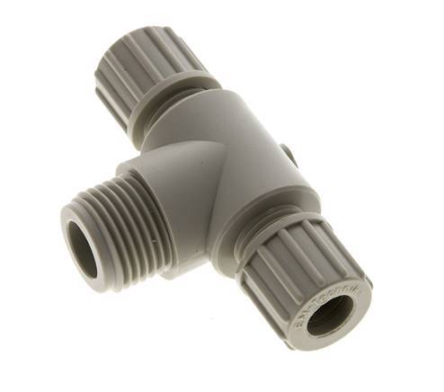 Accesorio de compresión en T de PP 10x8 mm y G1/2'' con rosca macho 10 bar