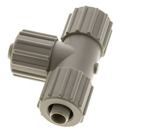 Racor de compresión en T de PP 15x9mm 10 bar PVC y PA