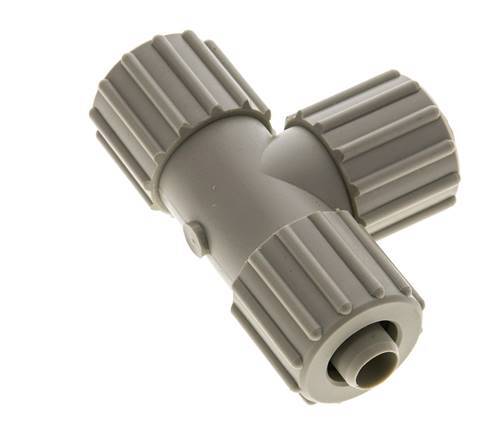 Racor de compresión en T de PP 15x9mm 10 bar PVC y PA