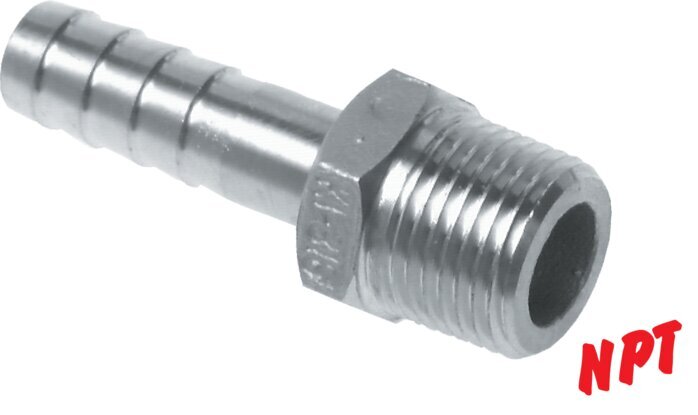 13 mm (1/2'') & 3/8''NPT Stainless Steel 1.4408 Hose Barb Male [2 Pieces]