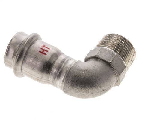 Racor a presión codo de 90 grados - 22 mm hembra y R 3/4'' macho - Acero inoxidable