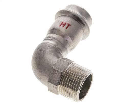Racor a presión codo de 90 grados - 22 mm hembra y R 3/4'' macho - Acero inoxidable