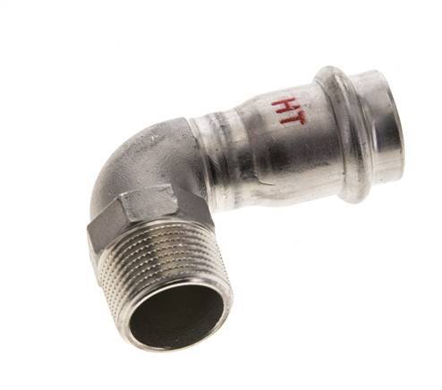 Racor a presión codo de 90 grados - 22 mm hembra y R 3/4'' macho - Acero inoxidable