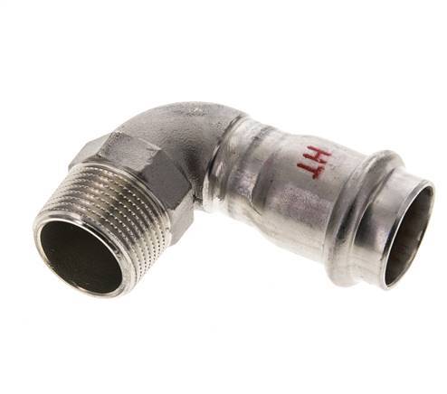 Racor a presión codo de 90 grados - 22 mm hembra y R 3/4'' macho - Acero inoxidable
