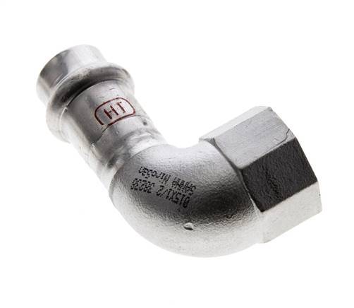 Accesorio a presión codo de 90 grados - 15 mm hembra y Rp 1/2'' hembra - Acero inoxidable