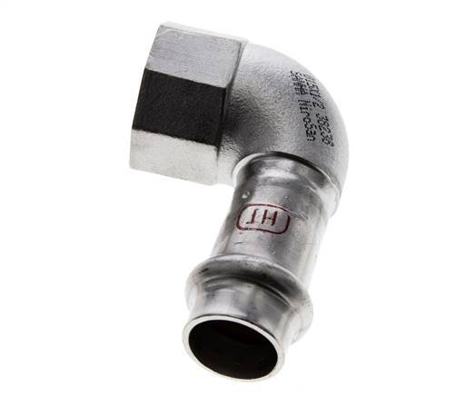 Accesorio a presión codo de 90 grados - 15 mm hembra y Rp 1/2'' hembra - Acero inoxidable