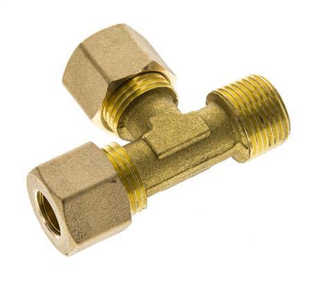 Accesorio de compresión en T en ángulo recto de latón de 10 mm y R3/8'' con rosca macho 95 bar DIN EN 1254-2