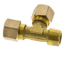 Accesorio de compresión en T en ángulo recto de latón de 10 mm y R3/8'' con rosca macho 95 bar DIN EN 1254-2