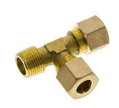 Accesorio de compresión en T en ángulo recto de latón de 10 mm y R3/8'' con rosca macho 95 bar DIN EN 1254-2