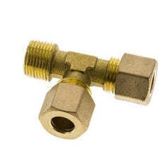 Accesorio de compresión en T en ángulo recto de latón de 10 mm y R3/8'' con rosca macho 95 bar DIN EN 1254-2