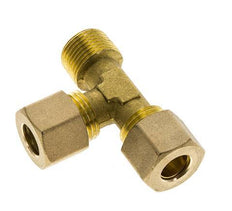 Accesorio de compresión en T en ángulo recto de latón de 10 mm y R3/8'' con rosca macho 95 bar DIN EN 1254-2