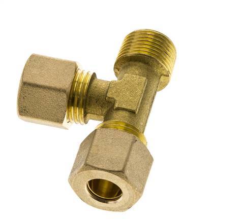 Accesorio de compresión en T en ángulo recto de latón de 10 mm y R3/8'' con rosca macho 95 bar DIN EN 1254-2