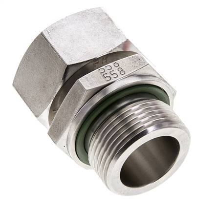 Rótula recta de acero inoxidable 28L y M33x2 con rosca macho 160 bar FKM ajustable ISO 8434-1