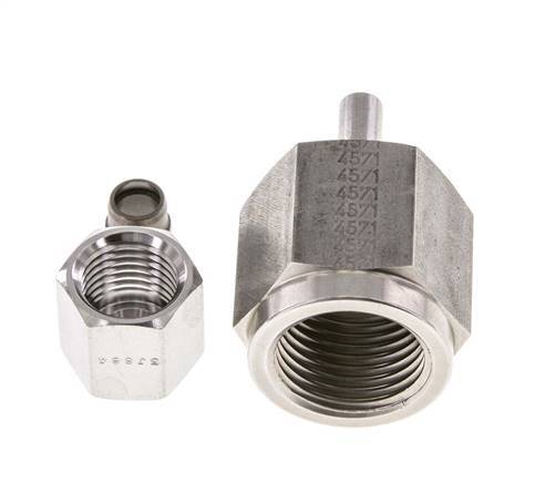 Rótula recta de acero inoxidable 6S y G1/2'' con rosca hembra para manómetros de 630 bar ISO 8434-1