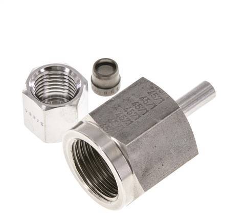 Rótula recta de acero inoxidable 6S y G1/2'' con rosca hembra para manómetros de 630 bar ISO 8434-1