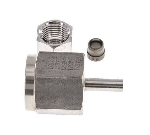 Rótula recta de acero inoxidable 6S y G1/2'' con rosca hembra para manómetros de 630 bar ISO 8434-1