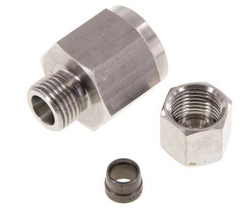 Rótula recta de acero inoxidable 8S y G1/2'' con rosca hembra para manómetros de 630 bar ISO 8434-1
