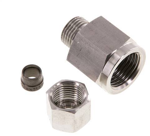 Rótula recta de acero inoxidable 8S y G1/2'' con rosca hembra para manómetros de 630 bar ISO 8434-1