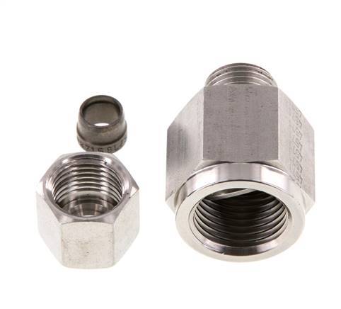 Rótula recta de acero inoxidable 8S y G1/2'' con rosca hembra para manómetros de 630 bar ISO 8434-1