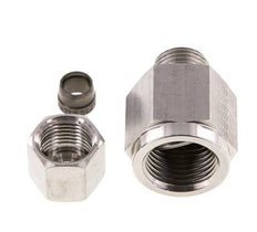 Rótula recta de acero inoxidable 8S y G1/2'' con rosca hembra para manómetros de 630 bar ISO 8434-1
