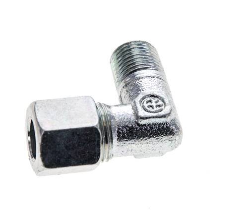 8LL & M10x1 (con) Accesorio de corte acodado de acero zincado con roscas macho 315 bar ISO 8434-1