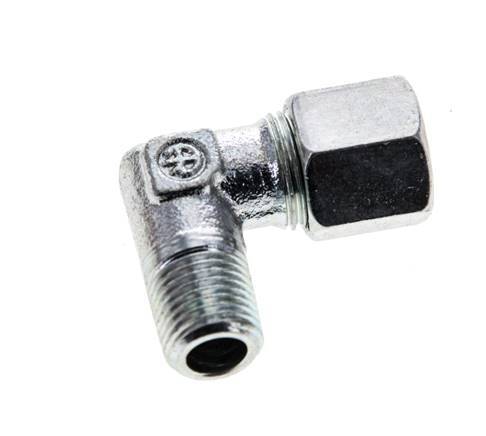 8LL & M10x1 (con) Accesorio de corte acodado de acero zincado con roscas macho 315 bar ISO 8434-1
