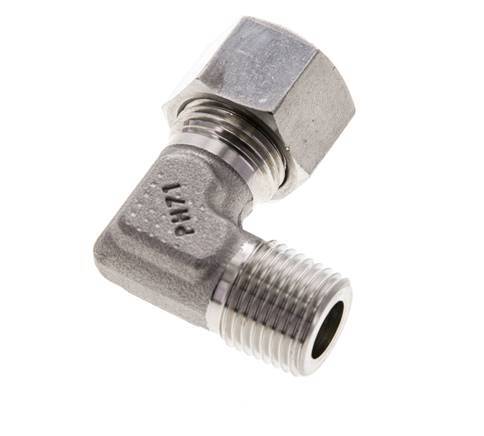 Accesorio de corte en codo de acero inoxidable 12L y M16x1,5 (con) con rosca macho 315 bar ISO 8434-1