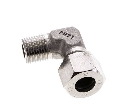 Accesorio de corte en codo de acero inoxidable 12L y M16x1,5 (con) con rosca macho 315 bar ISO 8434-1
