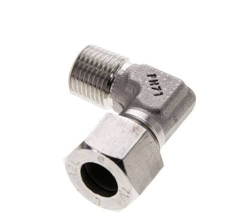 Accesorio de corte en codo de acero inoxidable 12L y M16x1,5 (con) con rosca macho 315 bar ISO 8434-1