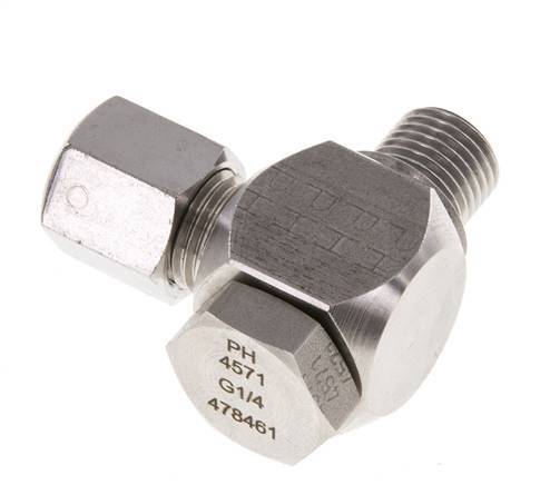 Racor giratorio de acero inoxidable 6S y G1/4'' con rosca macho 400 bar giratorio ISO 8434-1