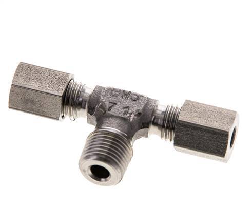 Accesorio de corte en T de acero inoxidable 4LL y R1/8'' con rosca macho 100 bar ISO 8434-1