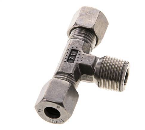 Accesorio de corte en T de acero inoxidable 8L y R3/8'' con rosca macho 315 bar ISO 8434-1