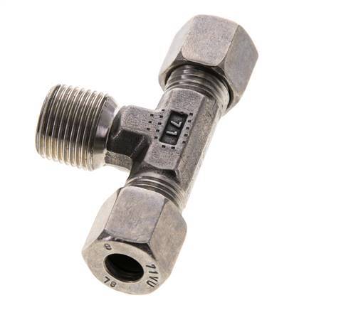 Accesorio de corte en T de acero inoxidable 8L y R3/8'' con rosca macho 315 bar ISO 8434-1