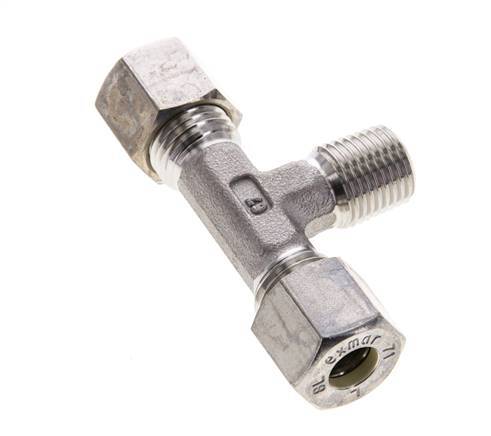 Accesorio de compresión en T de acero inoxidable 8L y R1/4'' con rosca macho 315 bar ISO 8434-1