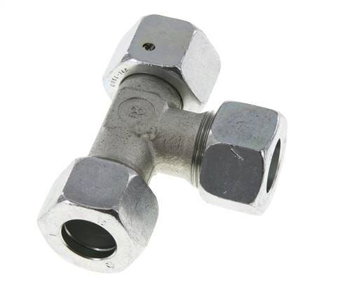 Racor de corte en T en ángulo recto de acero cincado 15L con rótula 315 bar NBR ajustable ISO 8434-1