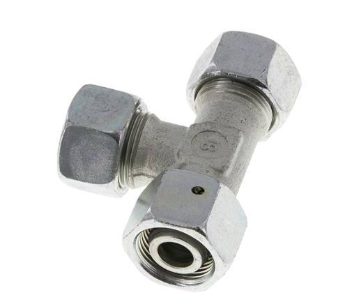 Racor de corte en T en ángulo recto de acero cincado 15L con rótula 315 bar NBR ajustable ISO 8434-1