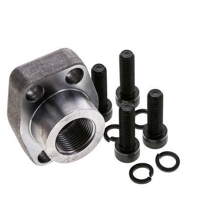 Brida SAE de 1'' 3000 PSI de acero liso con roscas hembra G3/4'' ISO 6162-1